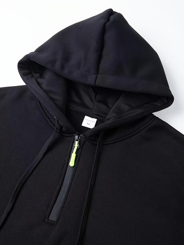 Men's Solid ColorHalf-Zip Design Long Sleeve Casual Hooded Sweatshirt With Kangaroo Pocket For Fall/Winter Casual Daily Wear 2