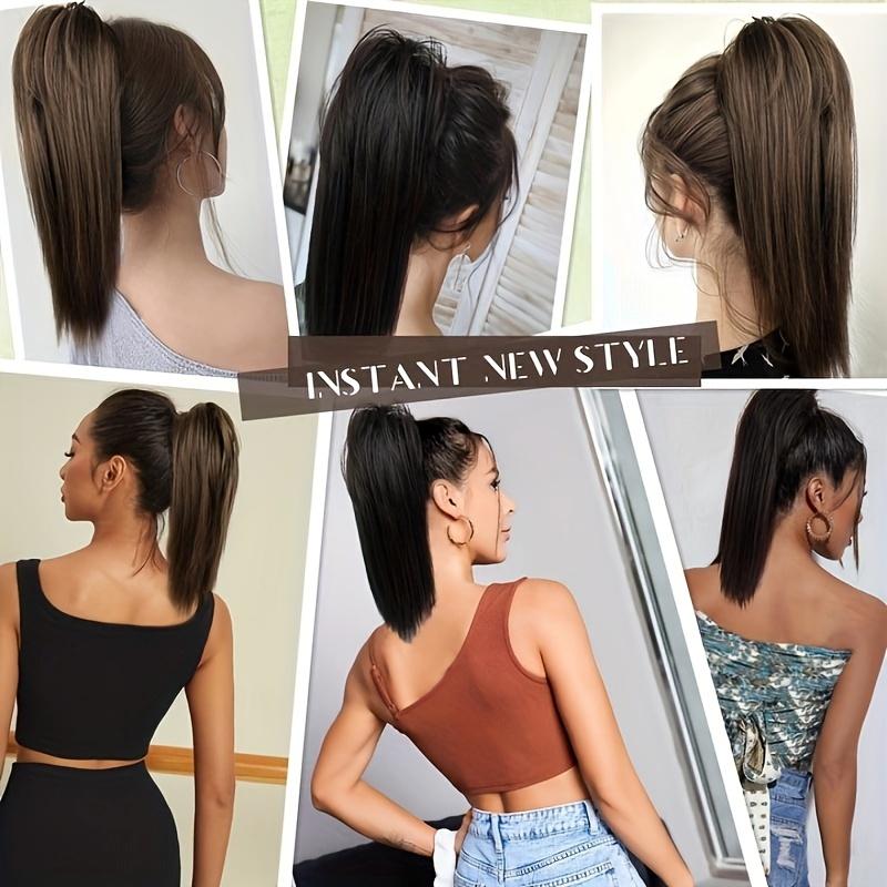 Product Introduction of 16inch A Messy Hair Bun Ponytail Claw Clip Hair Extension High Bun Hair Claw Clip Straight Short Ponytail Wig Piece Female Wig 5