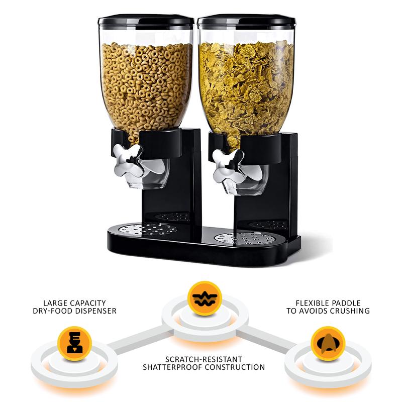 Kids Double Cereal Dispenser Kitchen Dry Food Storage Plastic Container Bowl Machine Utensils Pasta Porridge 1