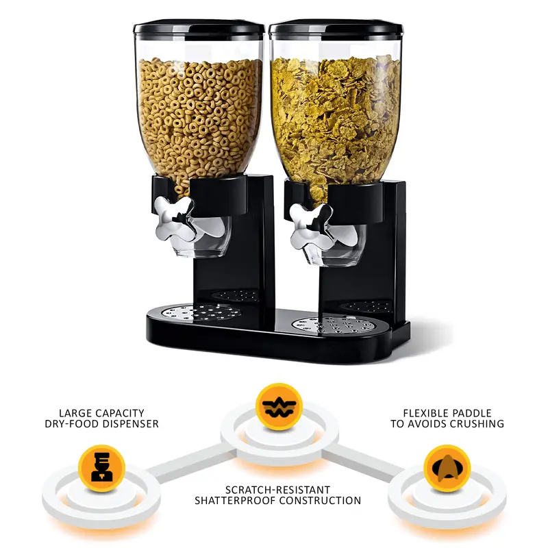 Kids Double Cereal Dispenser Kitchen Dry Food Storage Plastic Container Bowl Machine Utensils Pasta Porridge 1