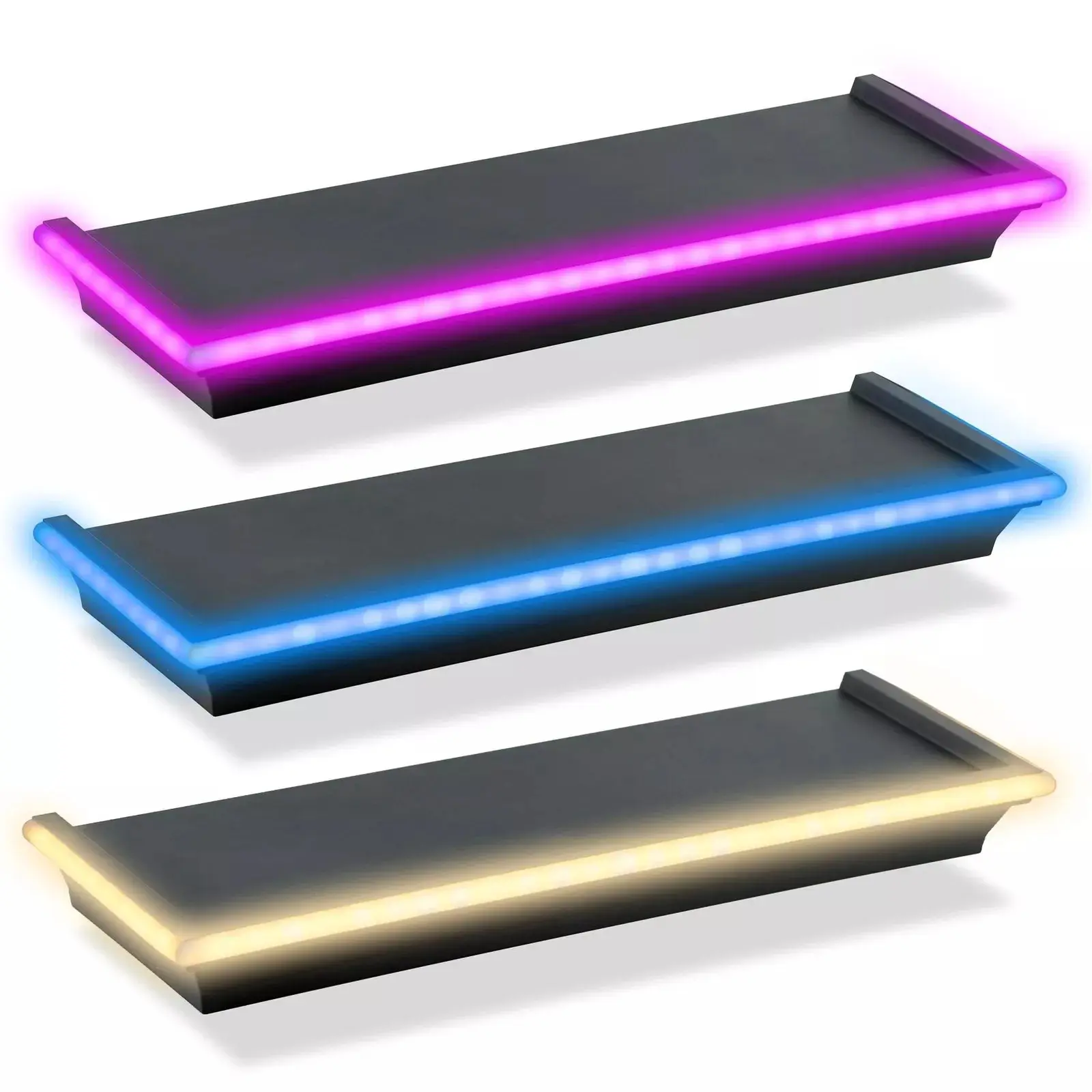 Black Floating Shelves Neon Light LED Wall Mounted for Gaming Bedroom Display Decor
