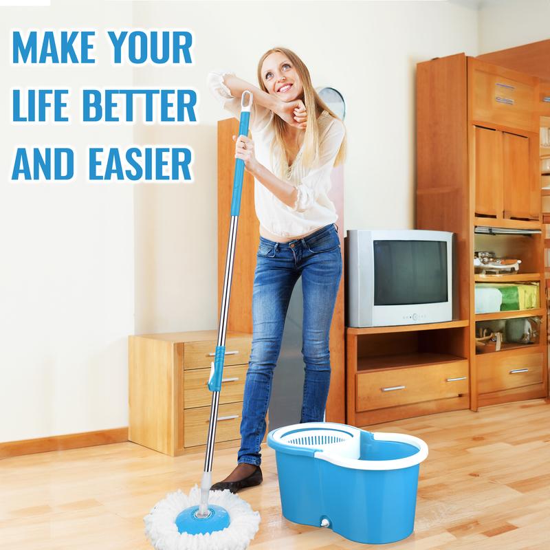 Crystals 360° Spin Mop Bucket Set with 2 Microfiber Heads - Red/Blue/Purple - Stainless, Cleaning 3