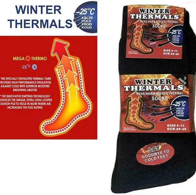 Pack of 3 x Adults Mens and Teens Winter Thermal Socks for Outdoor and Indoor Activities, Size 6-11 - Menswear