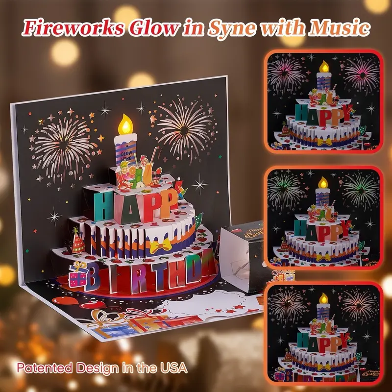 Birthday Popup Greeting Card with Lights, Music, and Candle Gift Bracelet 6