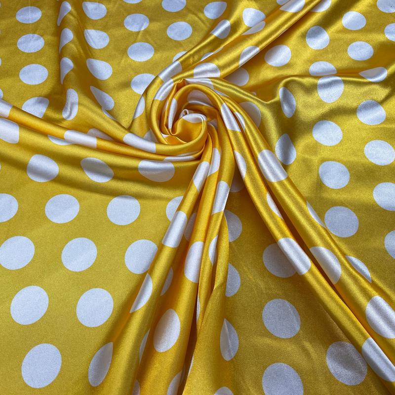 White Polka Dot Spots Satin, Yellow 3