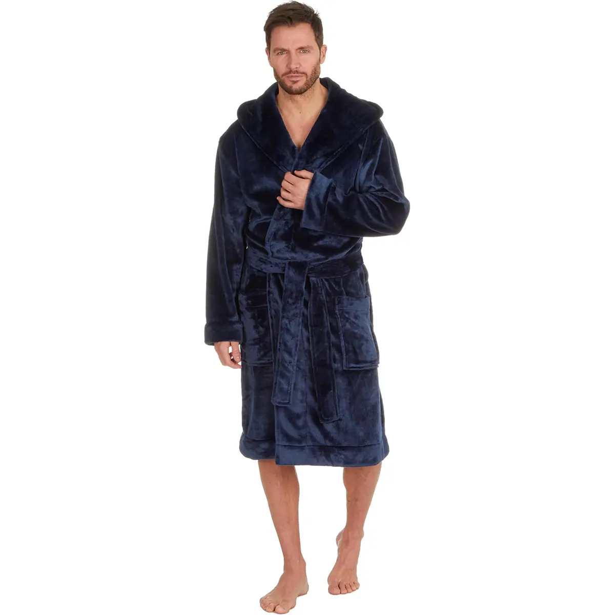 Mens Luxury Soft Coral Fleece Hooded Dressing Gown Robe Small-5XL