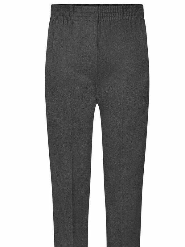 BOYS ALL AROUND FULL ELASTICATED SCHOOL PULL UP TROUSERS~GREY/BLACK~2/3 TO 15/16 2