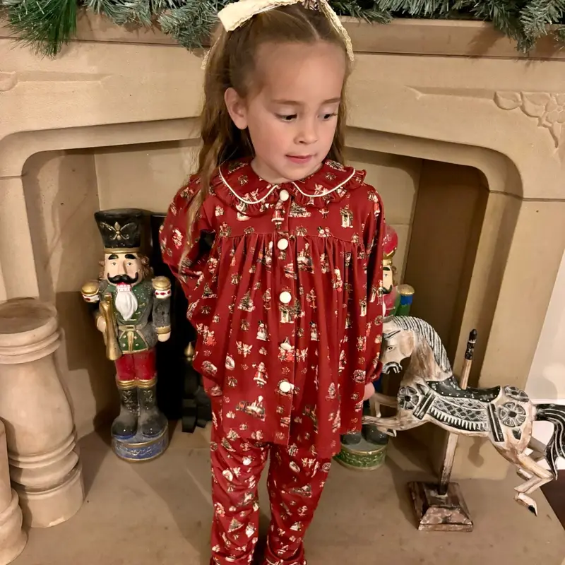 Girls Christmas Family PJs traditional vintage snowman Santa pyjamas matching 0
