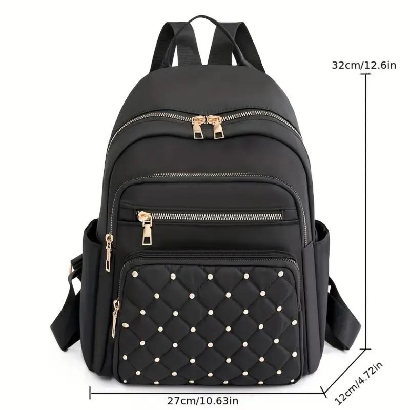 Quilted Rivet Large Capacity Backpack, Nylon Durable Lightweight School Backpack 4