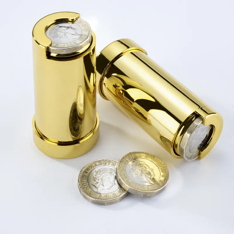 £1 COIN HOLDER one Pound Leather cash change dispenser pocket taxi Gold tone 2PC 0