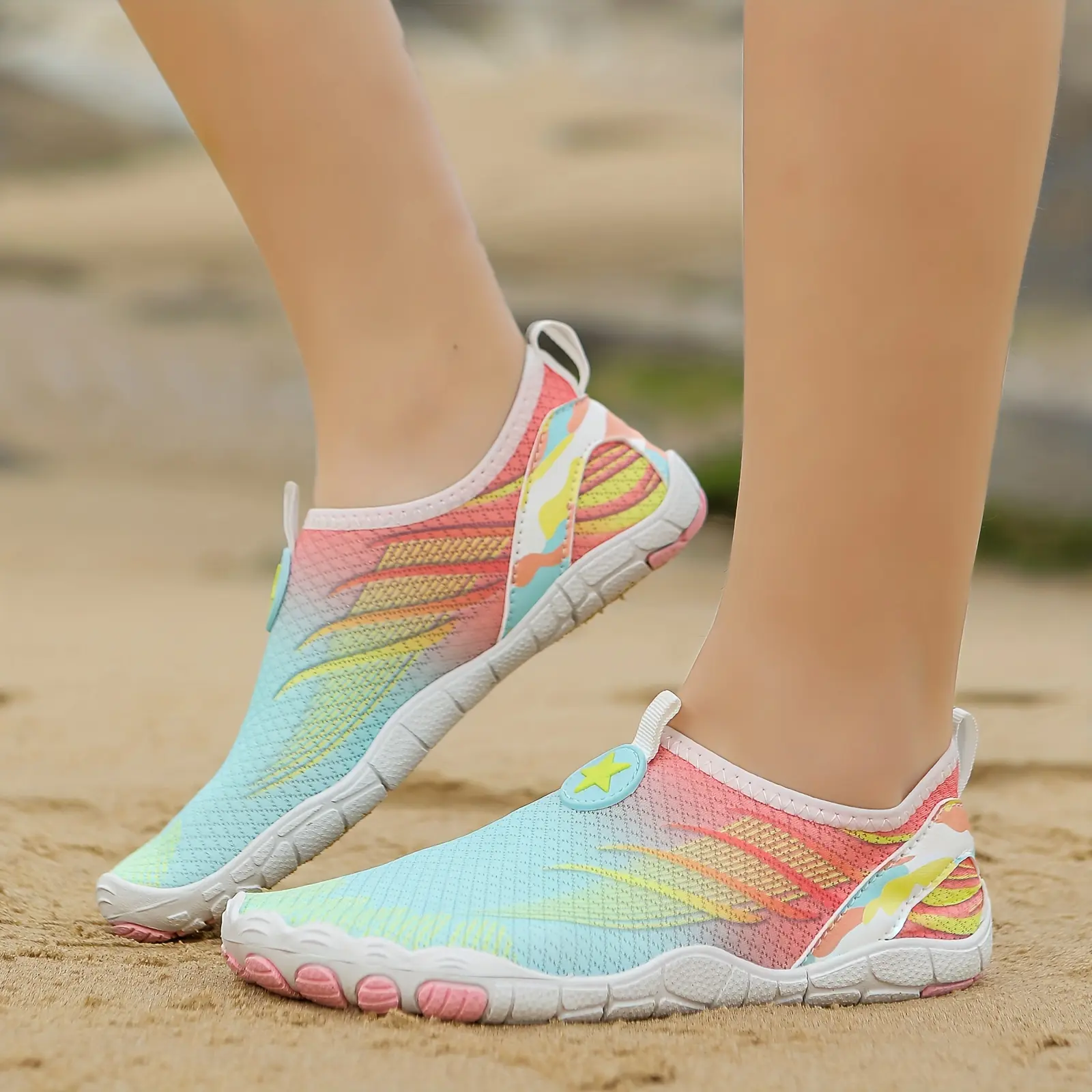 [Vibrant] Quick-Dry Water Shoes - Breathable, Non-Slip Aqua Socks for Beach, Pool, Yoga & Fitness - Lightweight with Gradient Pink to Blue Design, All-Season Comfort, Rubber Sole, Fabric Upper, Swim Shoes