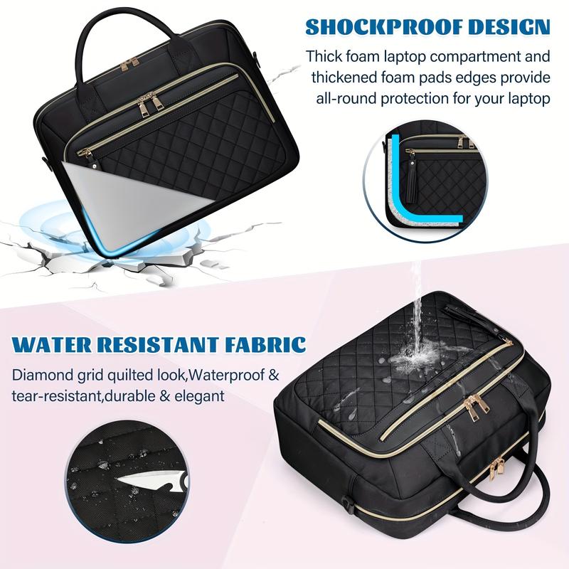 17.3 Inch TSA-Compliant Laptop Bag, Durable Polyester Fiber Briefcase for Women with Padded Compartment, Multi-Compartment Lightweight Shoulder Bag, Black 3