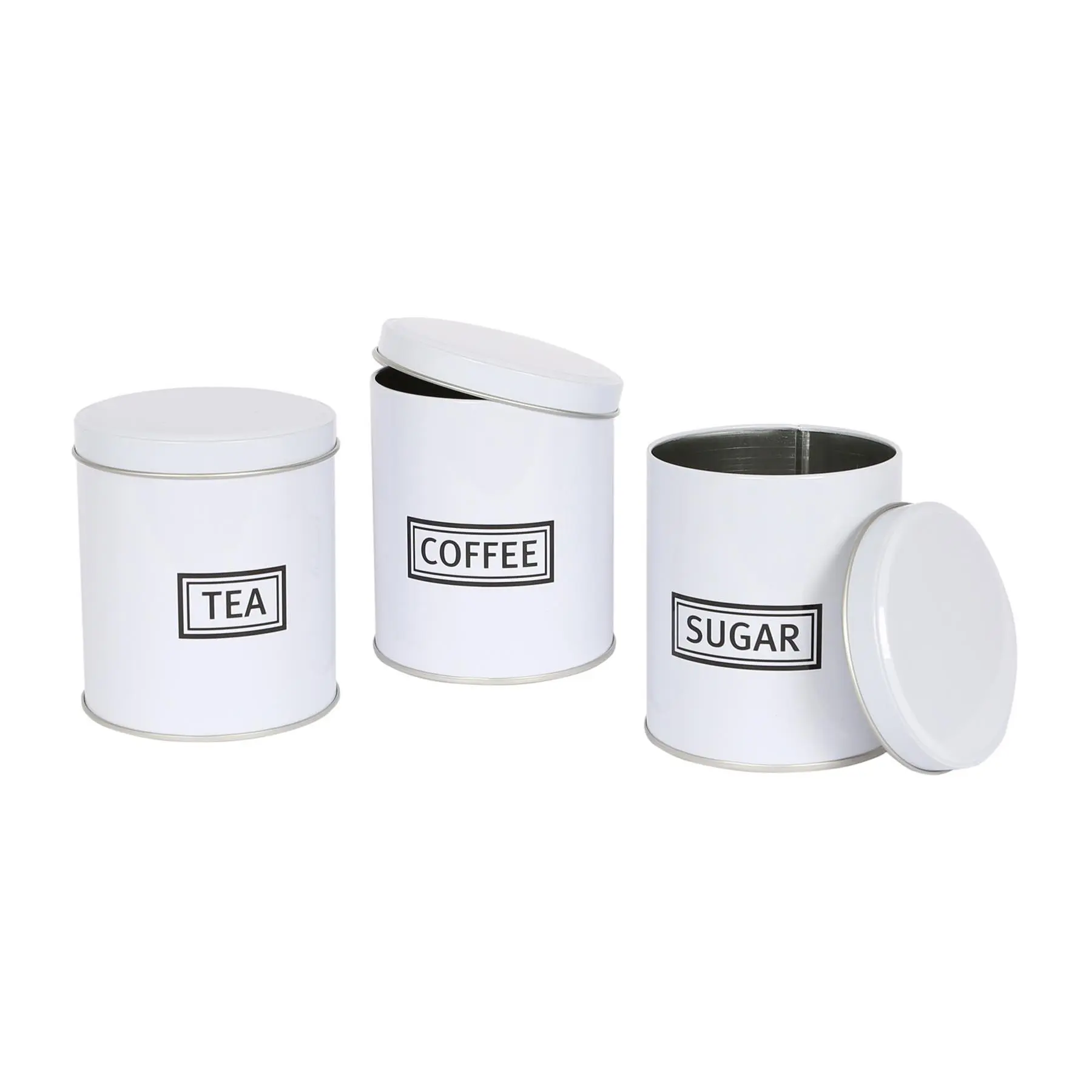 3pc Round Metal Tea/Coffee/Sugar Canisters Set -  Lightweight Kitchen Containers