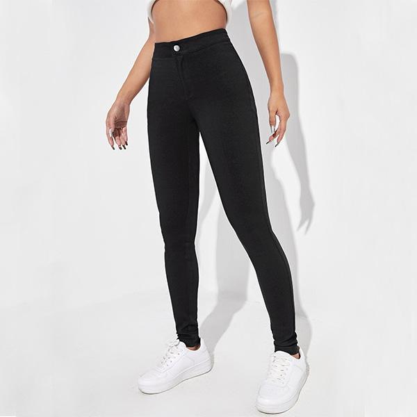 Elengatine Women's Trendy High Waist Black quality leggings,Solid Color Minimalist Skinny Pants, High Elasticity Slim Fit Trouser,Ladies Casual Clothing for Indoor Outdoor Wear Basic Comfort Bottom Comfortable jean shorts Womenswear Nylon Causal Style 3