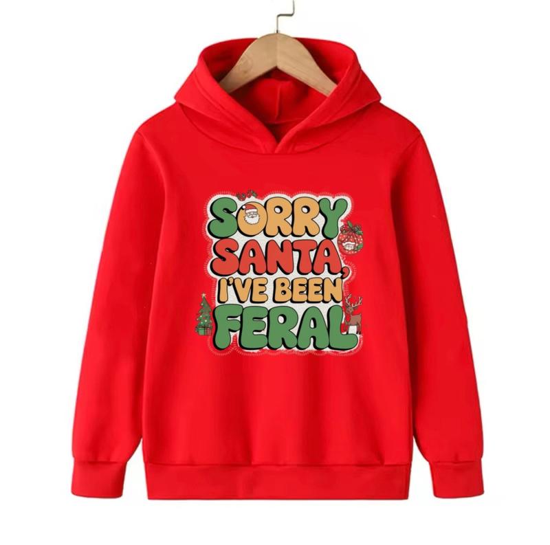 Product Introduction of Sorry Santa, l've Been Feral kids Hoodie without pockets 100% cotton warm and soft 5