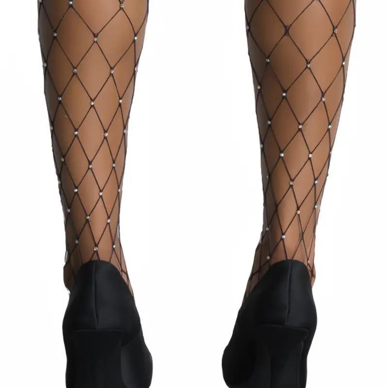 Black Big Fishnet Sparkly Diamante Embellished Rhinestone Crystal Glitter Diamond Tights Sexy Party Outfit Underwear Womenswear Fabric Comfortable Everyday Stretchy Lady Comfort Basic Minimalist lovely dress heels  stocking Bottoms Leggings 5
