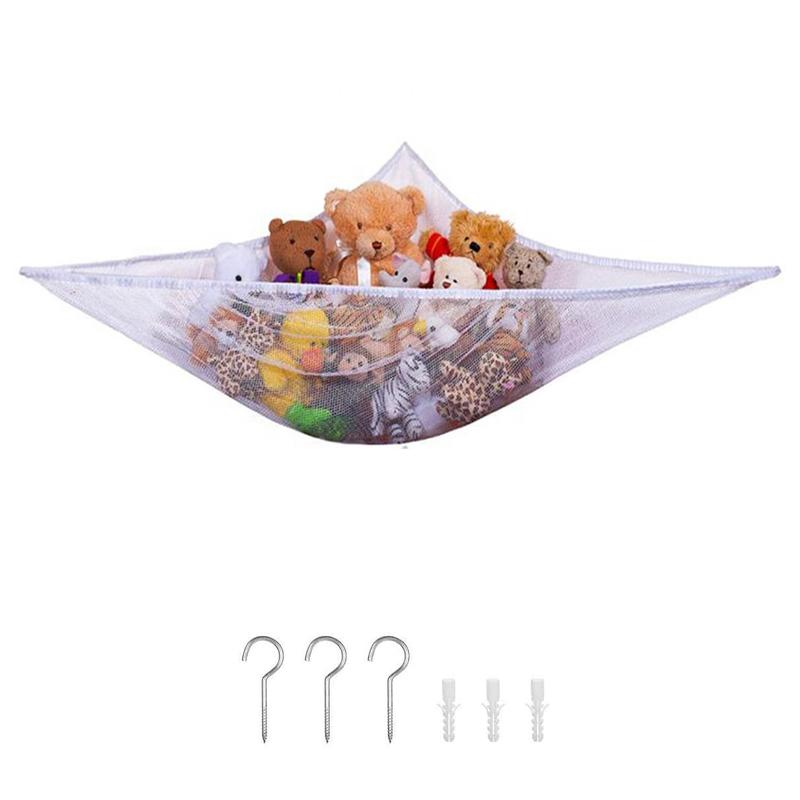 Teddy Hammock With Hooks Large Mesh Net Keep Baby Childs Bedroom Nursery Tidy Wall Sling Soft Toy Storage Organizer For Stuffed Animal   White 1