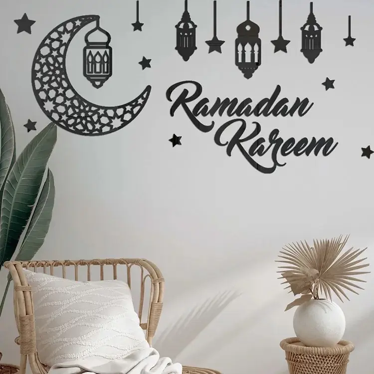 Ramadan Kareem Acrylic Wall Sticker Black Decor Decorative and Matching Balloons for Ramadan Kareem Decor