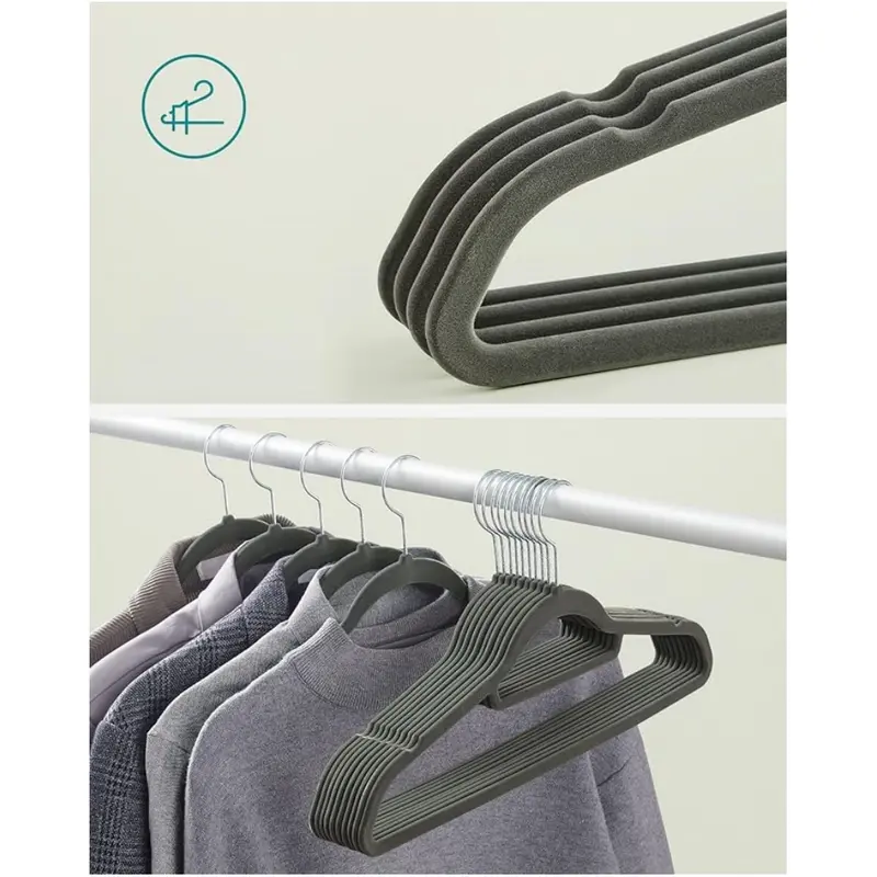 SONGMICS Velvet Hangers, Set of 20 Clothes Coat Hangers, Non-Slip, with Tie Bar and 360° Swivel Hook, Space-Saving, 0.6 cm Thick, 43.5 cm Long, for Dresses Trousers 4