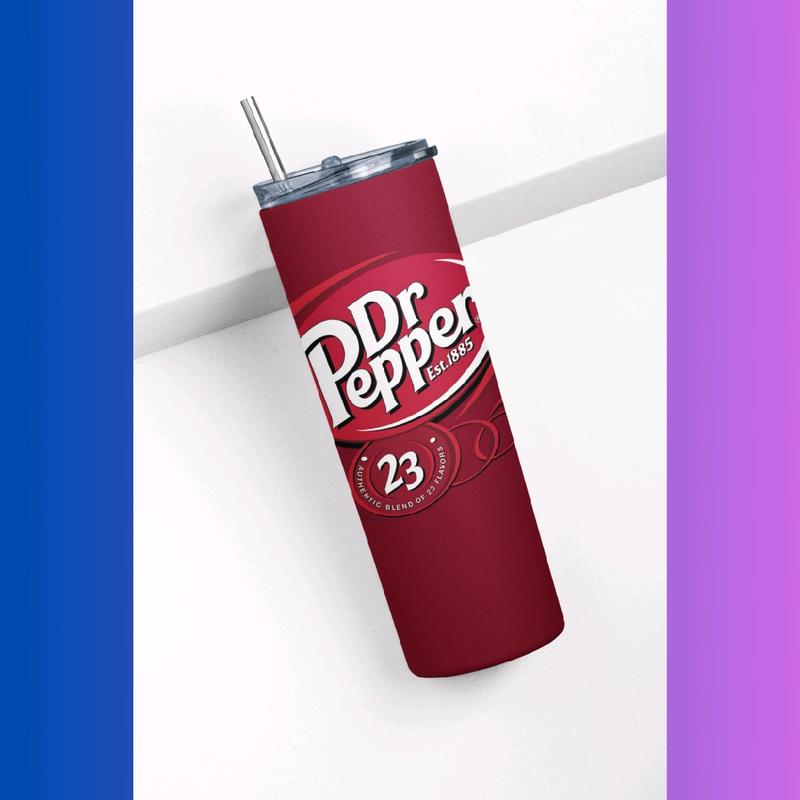 Dr Pepper Style 20oz Tumbler with Metal Straw and Lid - Cola Drink Theme - Drinkware 2