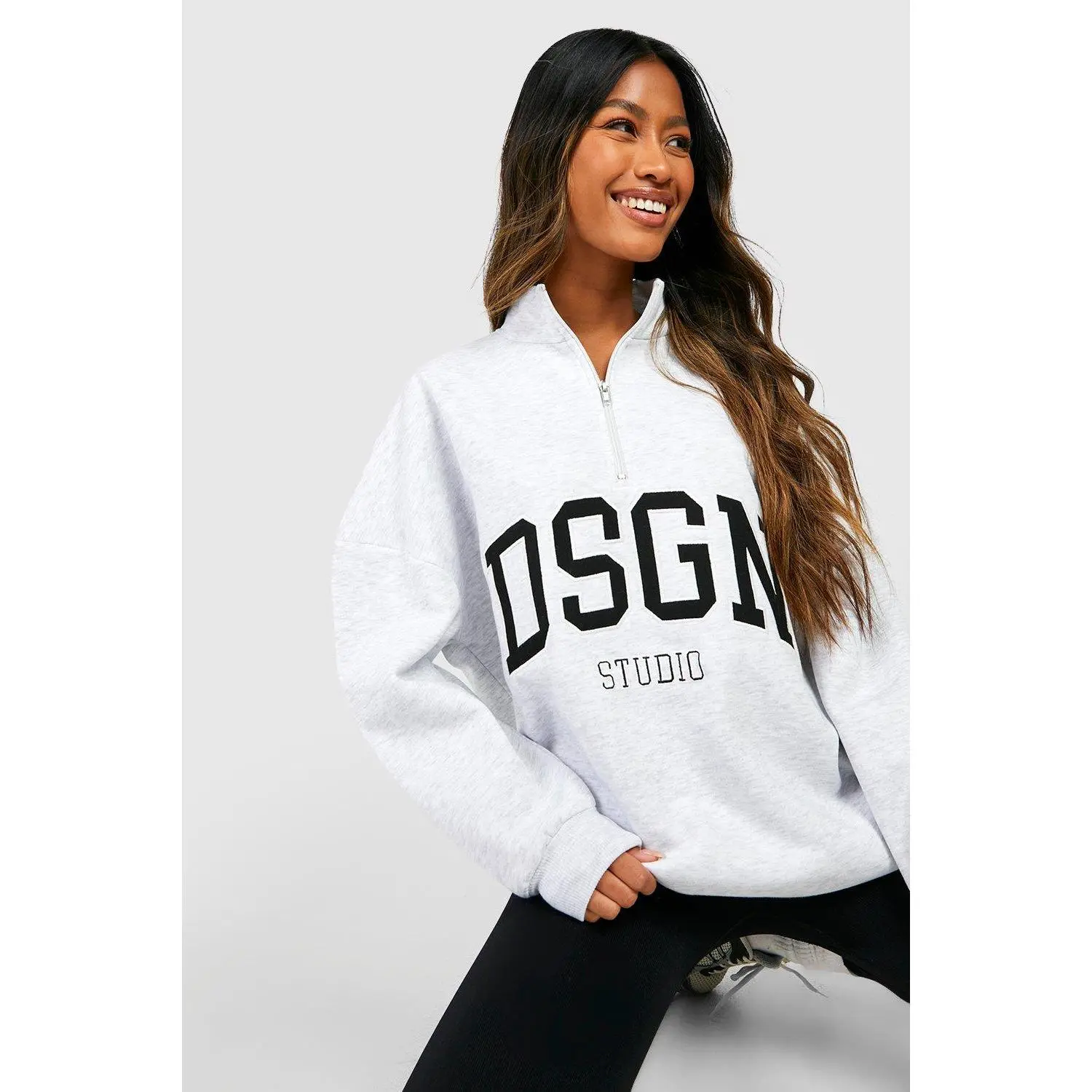 DSGN Studio Half Zip Applique Oversized Sweatshirt