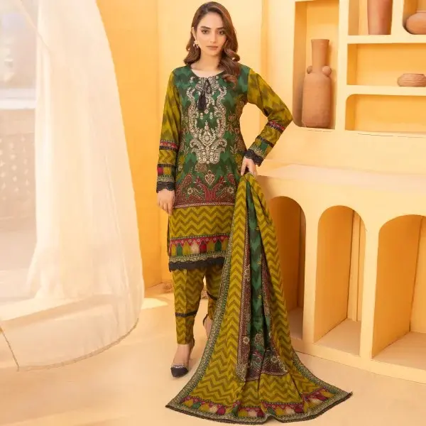 Suits Dhanak Ladies Baroque Embroidery-1458-Green