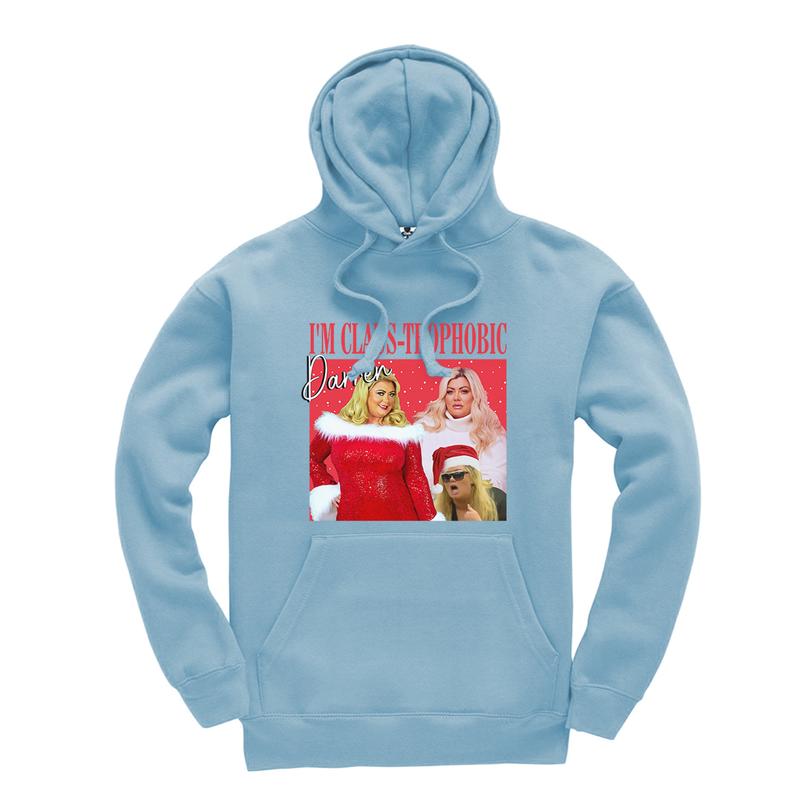 I'm claus-traphobic Darren Gemma Collins meme Hoodie hooded jumper Christmas Xmas Festive Novelty Trending meme 5