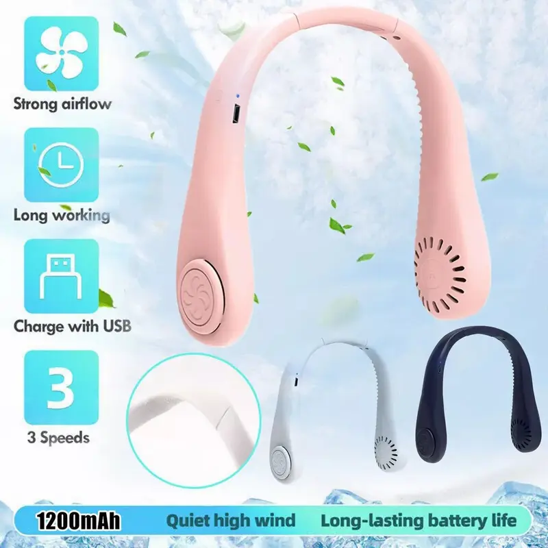 6000mAh Portable Neck Fan Hands Free 3 Speeds Hanging Neck Fan Rechargeable UK 2