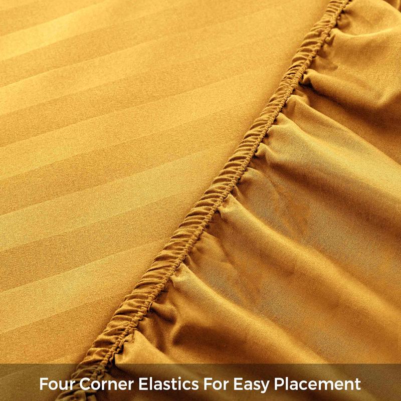 Tifl Stripe Fitted Sheets for Double Size Bed - Extra Deep 25CM Bed Sheets with Elastic Corners - Anti-Allergic Fade Resistance - Soft and Breathable - Skin-Friendly - Solid Pattern Design - Double King Size Bed Cover 5