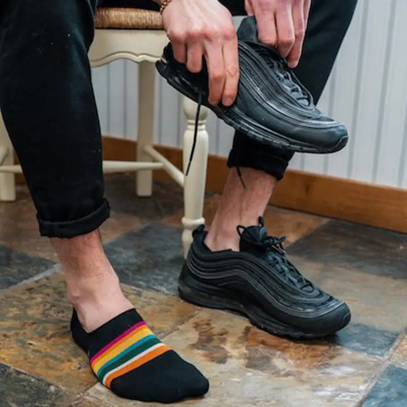 Black Bold Striped "No-Show" Bamboo Socks 1