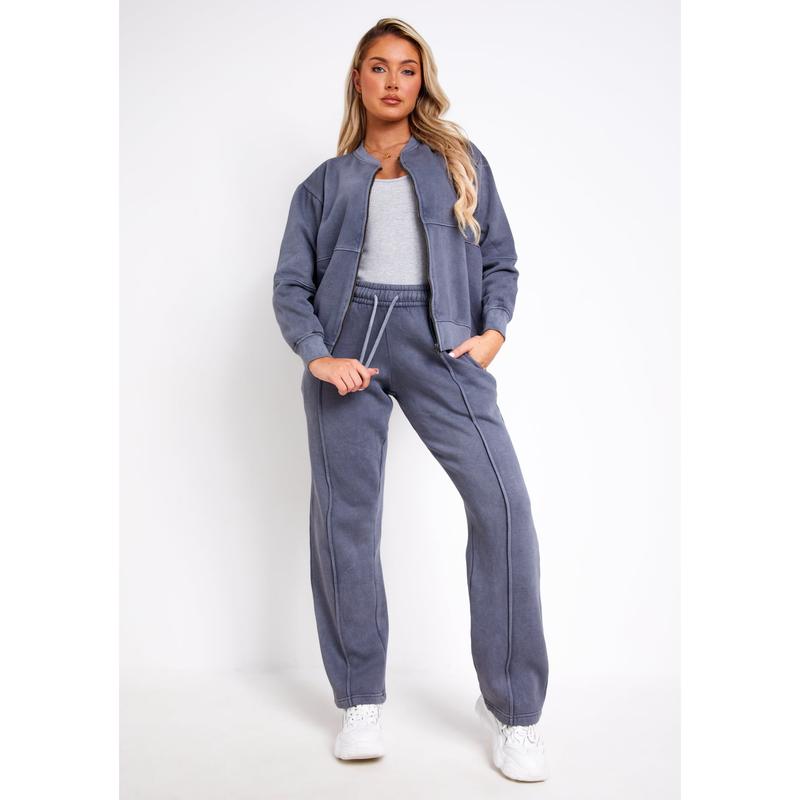 Tess Washed Charcoal Bomber Jacket Sweatshirt 0