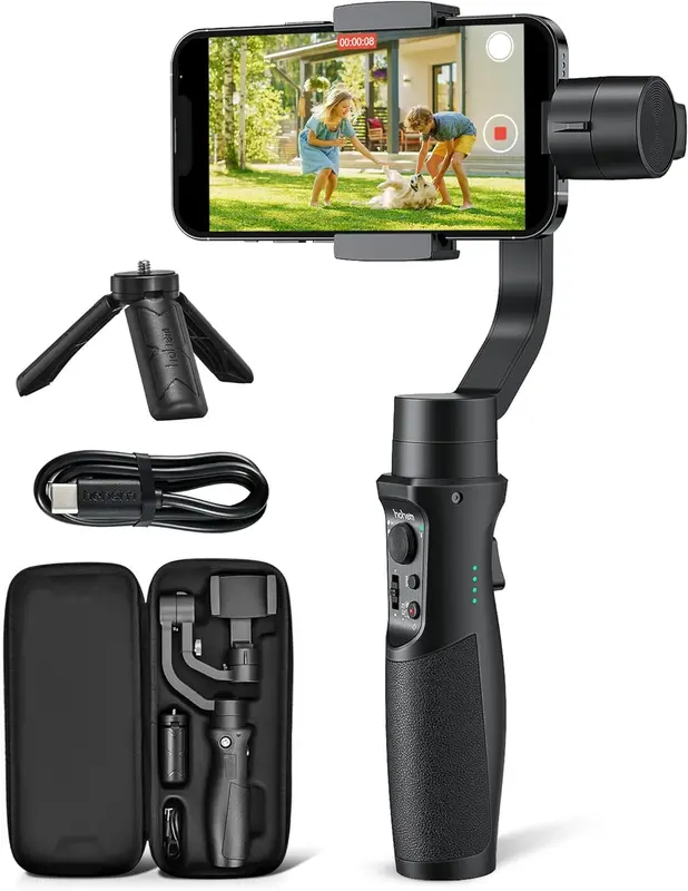 Gimbal Stabilizer for Smartphone, 3-Axis Phone Gimbal for Android & iPhone,Stabilizer for Vlogger Youtube TikTok, Video Recording with Face/Objective Tracking, Max Payload 280g, 360° Infinite Rotation 8