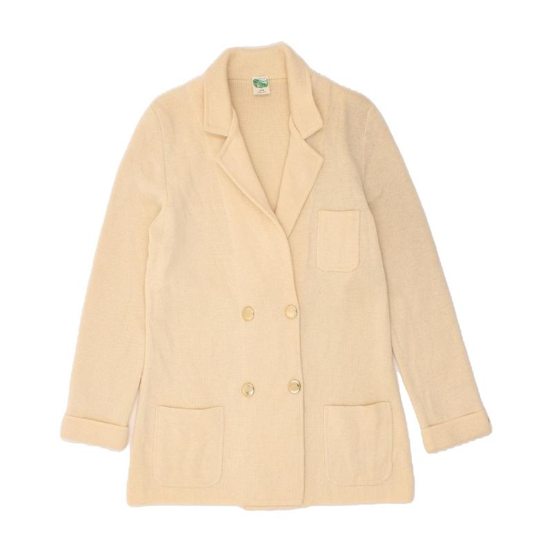 Pre-Owned VINTAGE Womens Knit Double Breasted Blazer Jacket UK 14 Medium Beige 1