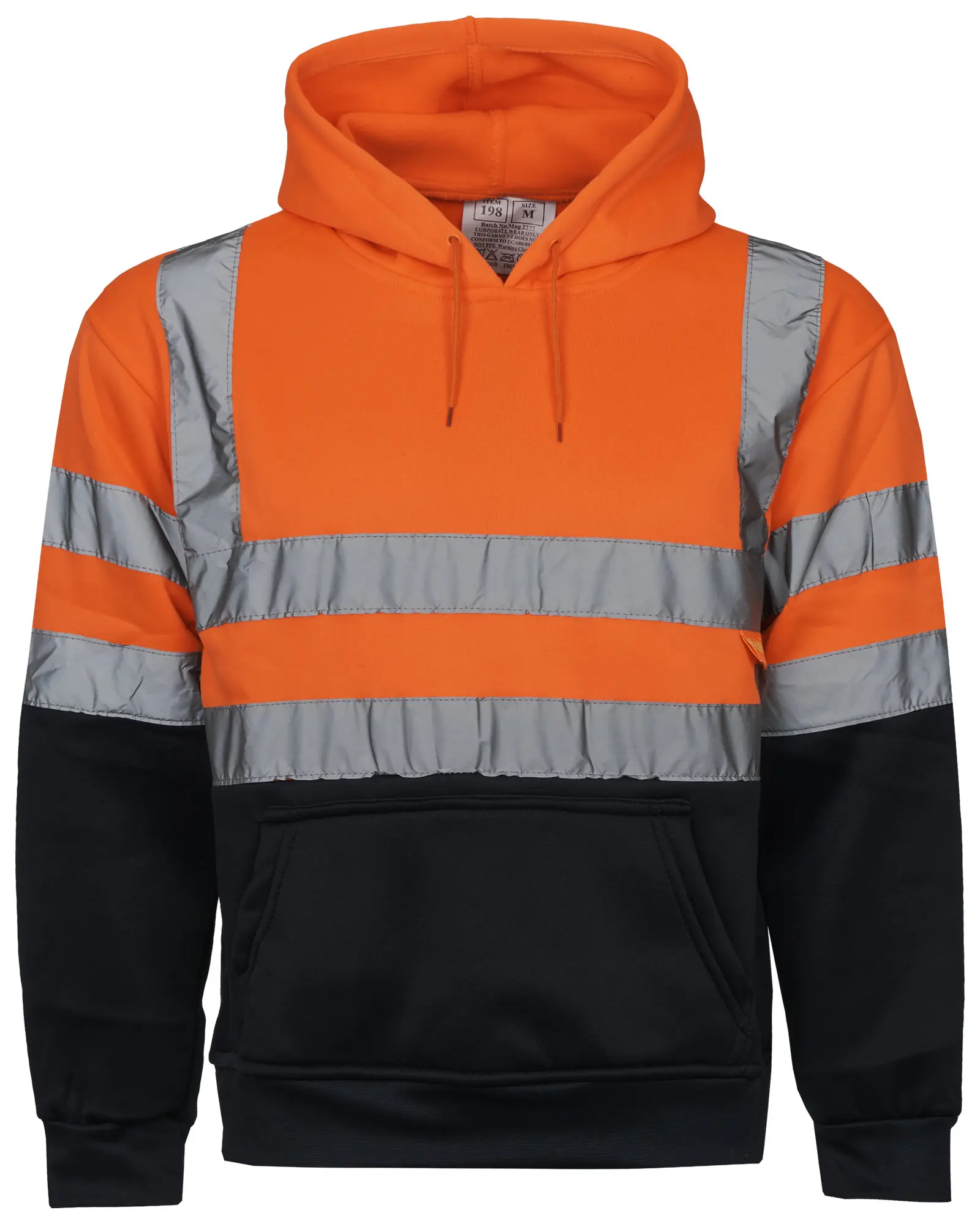 Mens 2 Tone Hi Viz Visibility Hoody High VIS Reflective Workwear Pullover Hoodie Fabric Menswear