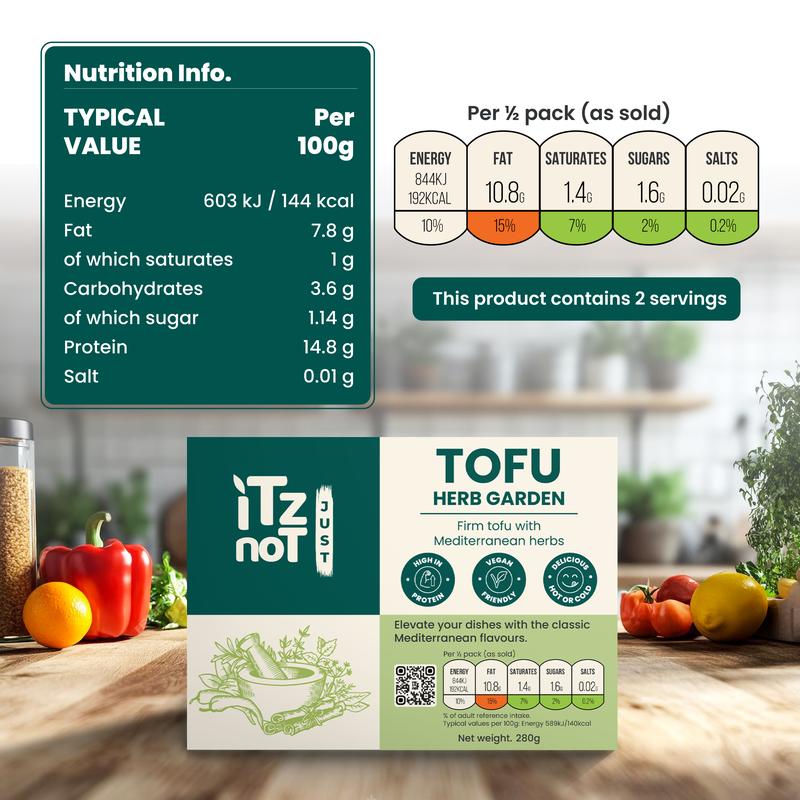 iTz noT Just' Tofu - It's Mediterranean Herbs Tofu. Firm, Vegan & High Protein Tofu. 280g 3