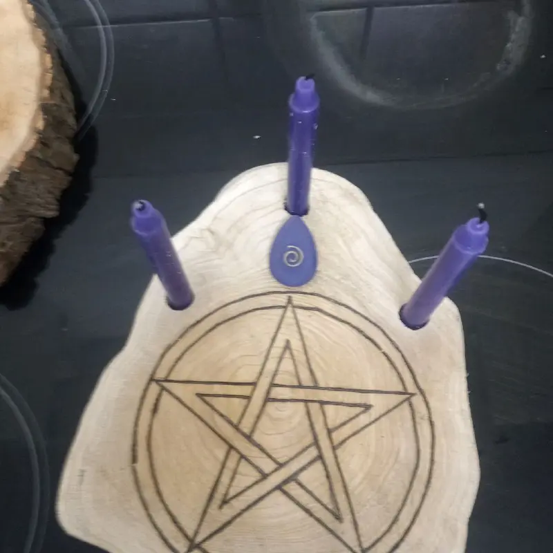 handmade rustic wood slice  pentagram mini alter 1