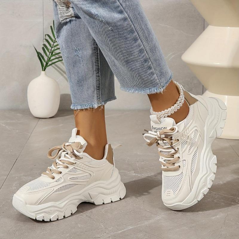 Women's Mesh Chunky Sneakers, Breathable Trendy Low Top Running Trainers, Casual Lace Up Sports Shoes Walking Shoes Runner Training Footwear Athletic Closed Girl 4