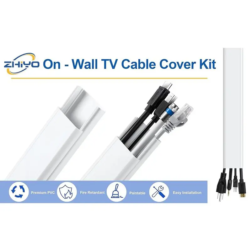 34in TV Cord Hider for Wall Mounted TV, Large Cord Cover Wall, Cable Hider TV Cable Management Kit, TV Wire Hider for Wall, White Cable Raceway Cable Cover, Cable Concealer 2 xL17in, W2in xH0.7in 7