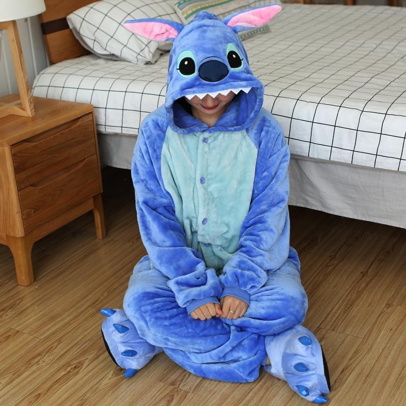 Stitch Anime Cosplay Costumes Women Men Cartoon Jumpsuit Adults Cute Flannel Hooded Pajamas Onesie For Loungewear Nightwear Womenswear Homewear Long Sleeve Pjs Pyjamas Winter Basic Minimalist 6