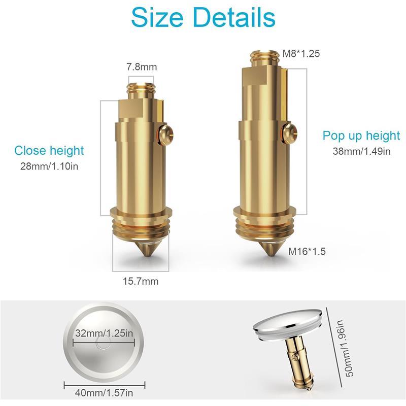 Pop Up Sink Plug Replacement for Washbasin Brass Chrome, Sink Drain Plug Pop Up Waste Plug Basin Plug Click Clack Push Plug Stopper for Bathroom Vanity Sink, 38mm Cap 2