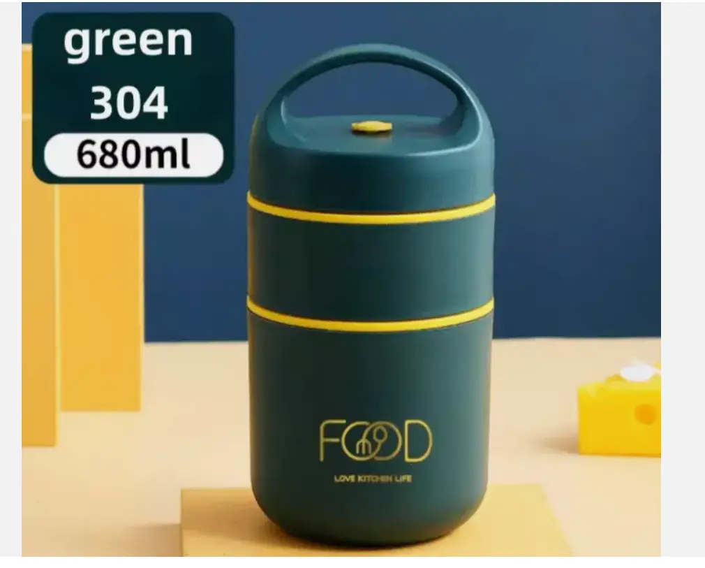 Insulated Thermal 2in1 Lunch Box food Container Stainless Steel Soup/Poridge Cup Lid Tableware Porridge Multicolor