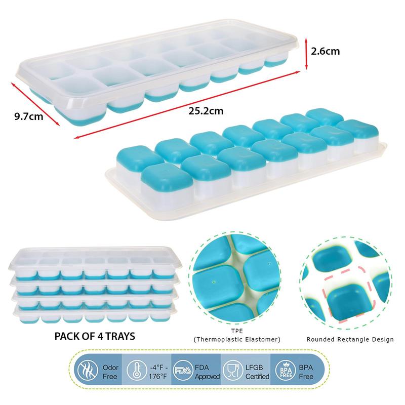 Silicone Ice Cube Trays Stackable Easy-Release Free Cocktail Freezer 4 Pack Ice Cube Tray with Lid Easy to Clean Ice Cube Moulds Save Freezer Space Reusable Ice Trays BPA Free Flexible Silicone Ice Cube Trays Removable Cubes for  Drinks  Kitchen Set 2