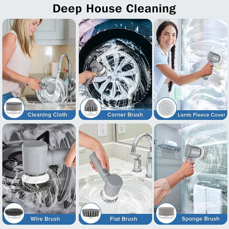 Rechargeable Electric Cordless Cleaning Brush Spin Scrubber Turbo Scrub Cleaner 4