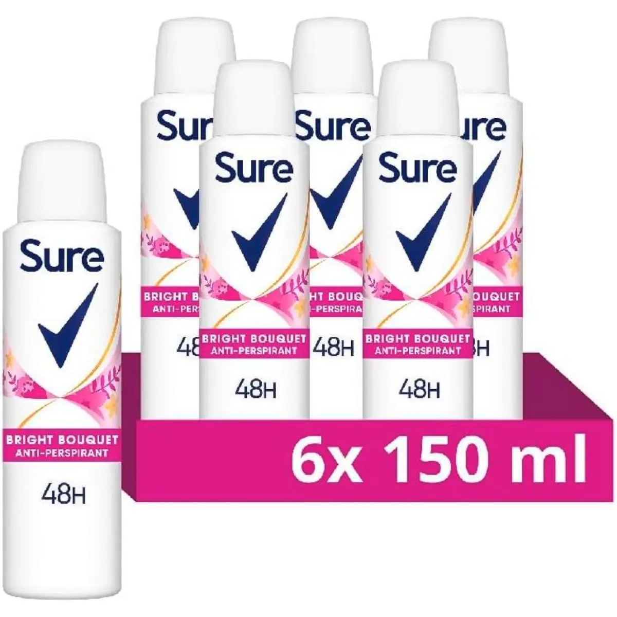 Sure Bright Bouquet Anti-Perspirant Aerosol Women's Deodorant Spray with a strawberry, apricot & vanilla fragrance for 48 hour sweat and odour protection 6x 150 ml