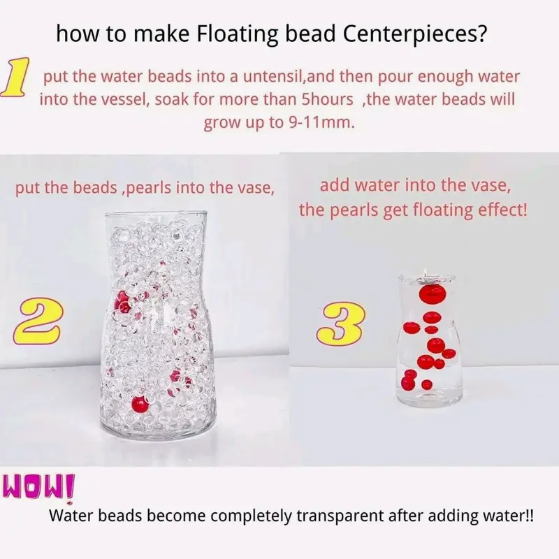 1000 Clear Water Beads Crystal Fast Growing Balls Expanding Vase Decoration Party - Festive Party Supplies flower 2