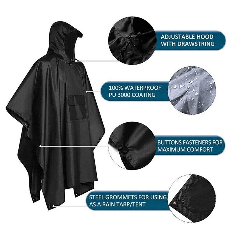 Product Introduction of 3 in 1 Rain Poncho Rainwear Raincoat Waterproof Bicycle Cover Hooded Hiking Cape 8