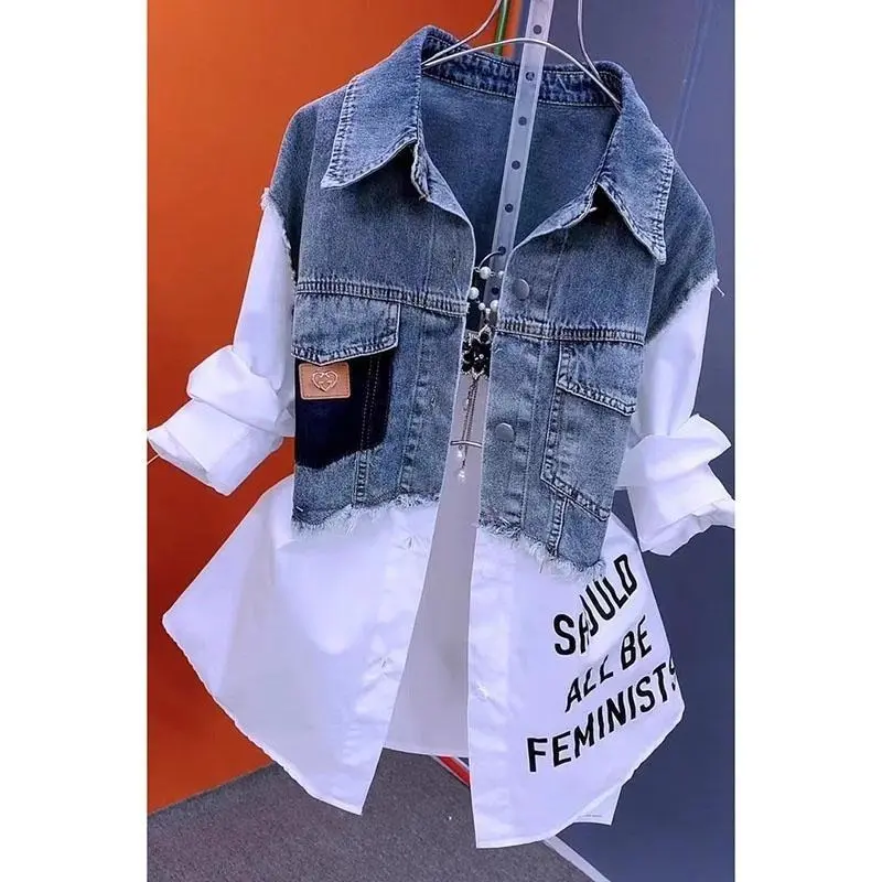 【2025】New Splicing Denim Jacket Women Spring Autumn Korean Fashion Denim Shirt Tops Casual Jean Jackets Female Windbreaker
