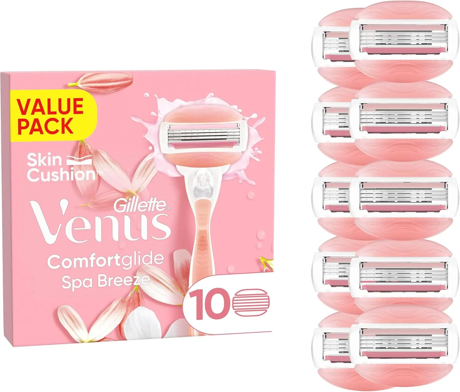 Gillette Venus Comfortglide Spa Breeze Women's Razor Blade Refills, Pack of 10, 3 Built-in Blades for a Smooth, Close Shave That Lasts