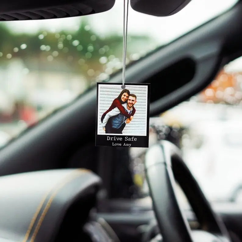 Personalised Photo Car Ornament Black Typewriter Style Hanging Car Polaroid Any Image Car Accessories Gift Idea First Car Charm Gift 2