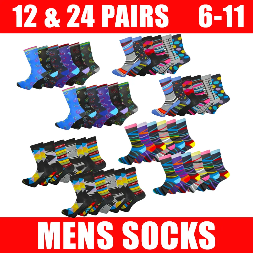 Mens Socks 12 & 24 Pairs Work Sports Training Gym Cotton Design Sock Size UK 6–11 cheap socks